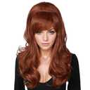 Linfairy Long Wavy Auburn Copper Wig Big Bouffant Beehive Wigs for Women fits 50s 80s Costume (Auburn Copper)