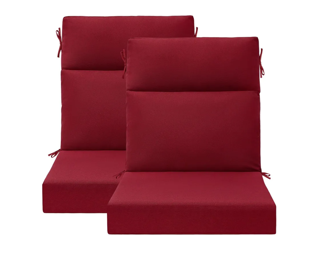 Outdoor High Back Chair Cushion Seat Pads, 2-Pack 44 x 21 Inch Water-Repellent & Fade-Resistant Patio Furniture Cushions with Ties for Adirondack, Rocking Chairs, Red