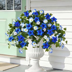 Yastouay Artificial Flowers for Outdoors, 8PCS Mixed Blue Artificial Petunias UV Resistant Fake Flowers, Realistic Outdoor Faux Silk Flowers Plants for Outside Garden Porch Patio Spring Summer Decor