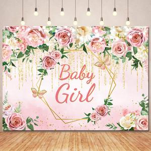 Pink Rose Flower Baby Girl Baby Shower Backdrop Party Decorations,Blush Floral It's Sweet Girl Backdrops Banner Photography Background for Princess Baby Shower Party Photo Booth Supplies 8x6ft