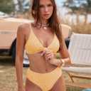ZAFUL Bikini Set for Women V Neck Knot Front Push Up Bathing Suit High Cut Two Piece Swimsuit Brazilian Cheeky Swimwear, Size L