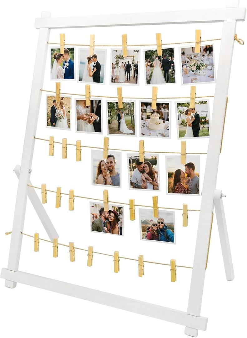 FramePro Freestanding Photo Display Board with Clips, Stable Tabletop Picture Frame Stand Holds 30+ Photos, Graduation Centerpiece Decorations 2026, Wooden Board for Photos, Artworks (White)