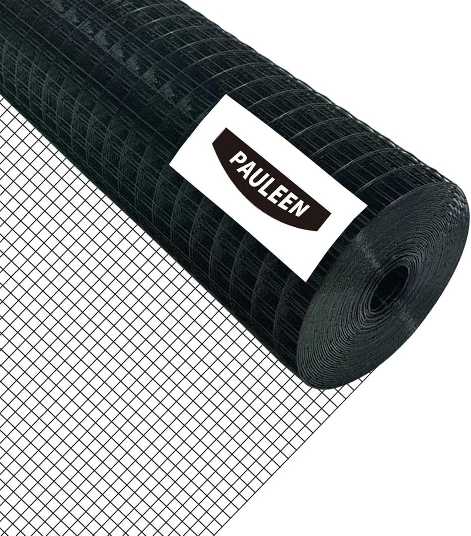 Black Hardware Cloth 16" x 10' 1/2 Inch 19 Gauge, PVC Coated Galvanized Steel Wire Mesh Roll, Welded Metal Fencing for Chicken Coop, Garden Fence, Poultry, Rabbit, Snake Barrier, and Home Improvement