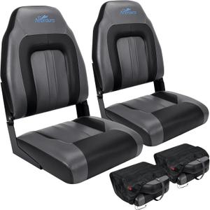 Affordura Boat Seat for Boats with 2 Storage Bags High Back Folding Boat Seat Boat Fold Down Seat (2 Packs) (Black&Charcoal)
