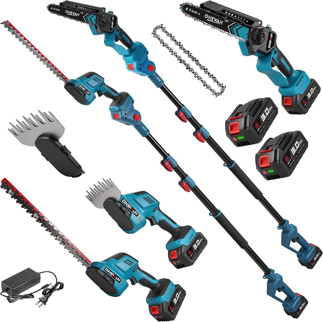 6-in-1 Cordless Pole Saw & Hedge Trimmer, Electric Chainsaw with 23.0 Ah Batteries, Pole Saws for Tree Trimming, Bush Trimmer Branch Cutter, Grass Shears, 14.5Ft Long Reach