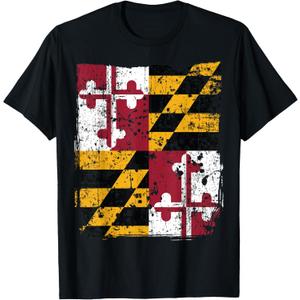 Maryland State Flag, Faded Flag of Maryland T-Shirt T-Shirt (Black, XL)