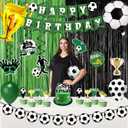 Soccer birthday Party Decorations, Soccer Birthday Party Supplies Kit, Include Sport Themed Birthday banner, Foil Fringe, Hanging Swirls, Soccer Balloons, Cake & Cupcake Toppers