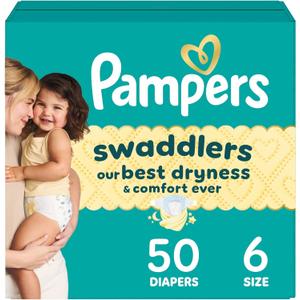 Pampers Swaddlers Diapers, Size 6 (23-44 lbs), 50 Count, Absorbent, Keeps Baby Dry and Comfortable, Skin Safe Disposable Baby Diaper 