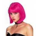Rose bud Hot Pink Bob Wig with Fringe 12 Inch Short Straight Costume Wigs for Women Cosplay Party Halloween