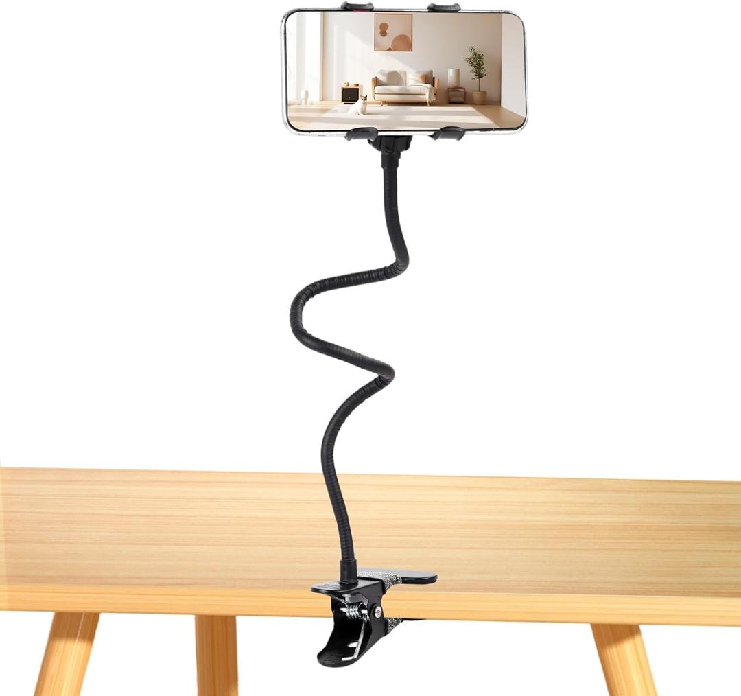 Gooseneck Phone Holder for Bed,Flexible Arm Clip,Lazy Bracket Mount Clamp for Desk,Headboard, Bedside,360 Adjustable DIY Flexible Grip Desktop Mobile Cell Phone Stand for All 4-7Devices