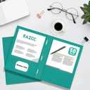 Two Pocket Folders, RAZCC 75 Pack Two Pocket Folders with Prongs, 3 Prong Folders Fit Letter Size Paper, Pocket File Folders for School Office Home Business, Turquoise