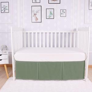 Box Pleated Crib Bed Skirt Premium 100% Cotton 800 Thread Count Nursery Crib Toddler Bedding Crib Bedskirt for Baby Boys or Baby Girls, (28" x 52") + 14" Drop Lenght - Sage Solid