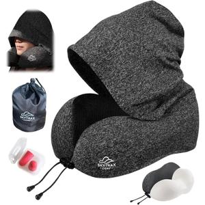 Travel Pillow with Extra Large Hood for Airplane Long Flights Privacy and Comfort Memory Foam with Skin-Friendly Cover for Road Trip Head&Neck Support for Plane Office Cars Sleeping & Rest (Grey)