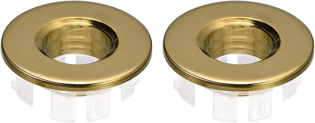 uxcell Sink Trim Overflow Cover, 2Pcs Sink Overflow Rings Bathroom Kitchen Basin Drain Cover Hole Insert in Round Caps, Gold