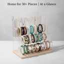 4-Tier Bracelet Holder Stand with Wood Base, Acrylic Jewelry Organizer & Display for Necklaces, Bangles, Watches, Multi-Functional Jewelry Storage for Home and Store Display