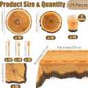 Kochorie 129 Pieces Rustic Wood Slice Paper Party Supplies for 16 Guests Disposable Plates Cups Napkins Utensils Wood Grain Plastic Tablecloth for Fall Birthday Autumn Camping Party Decorations