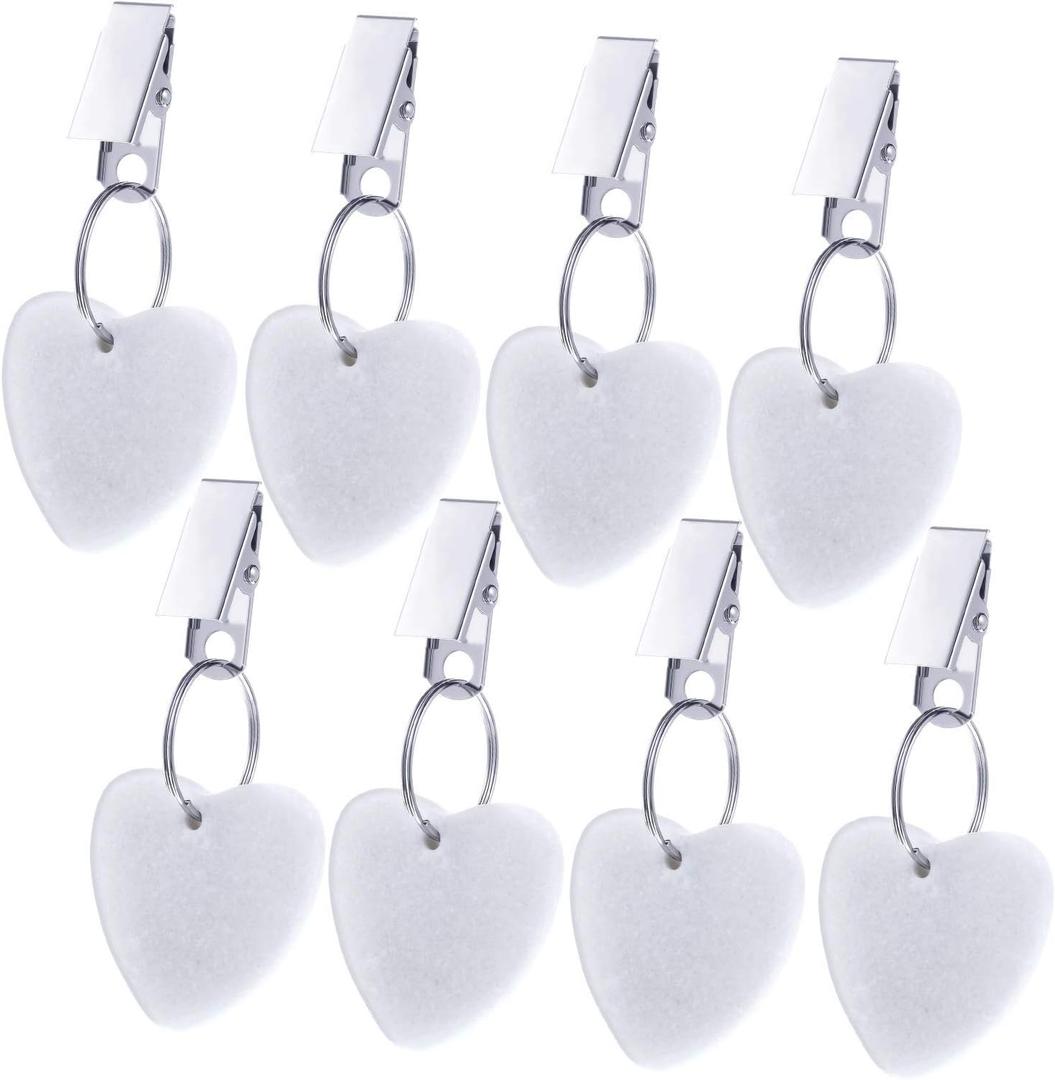 Tablecloth Weights Hangers Heart Shape Stone Table Cloth Weights with Stainless Steel Clips Heart Stone Tablecloth Clips for Family Dinner Outdoor Picnic, 8 Packs(White)