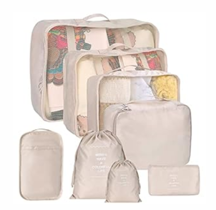 8 Set Packing Cubes for Suitcases, kingdalux Blue Travel Luggage Packing Organizers with Laundry Bag, Compression Storage Shoe Bag, Clothing Underwear Bag, for Women & Man