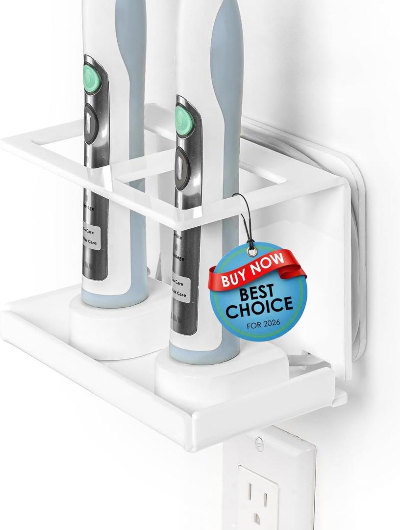 OAPRIRE Electric Toothbrush Holder for Bathroom, Acrylic Wall Mounted Electric Toothbrush Holder, Self-Adhesive Space-Saving with Hidden Cable Management, Convenient Charging - White
