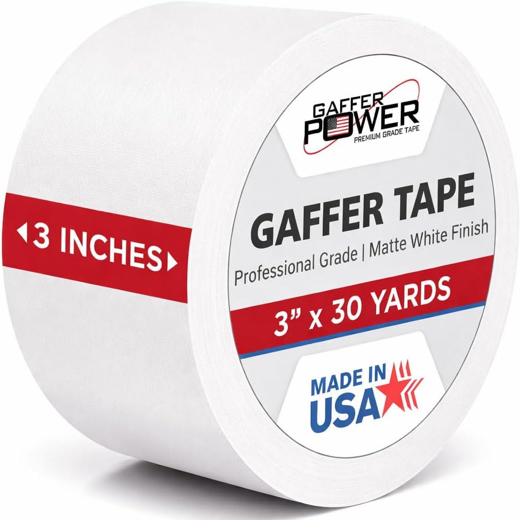 Gaffer Power White Gaffer Tape 3 x 30 Yards  No Residue, Made in USA, Professional Grade, Non-Reflective Matte Cloth Tape for Labeling, Stage, Photography & Cable Management