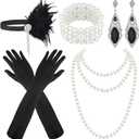 Maitys 1920s Accessories Set for Women Flapper Costume Feather Headband Necklace Bracelet Earrings
