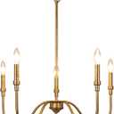 5-Light Farmhouse Chandelier Lighting Fixture, Linear Pendant Light for Kitchen Island Living Dining Room, Antique Gold Finished