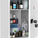 Uniclife Wall Mount Medicine Cabinet with Combination & Key Lock Locking First Aid Cabinet Lockable Medical Cabinet Large Capacity Medicine Organizer Secure Steel Wall Cabinet Metal Storage Box, White