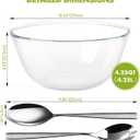 Greentainer Large Glass Salad Bowl with Stainless Steel Fork and Spoon, 144OZ Salad Serving Bowl for Kitchen, 4.5QT Glass Mixing Bowl for Cooking, Baking, Prepping, Dishwasher & Microwave Safe