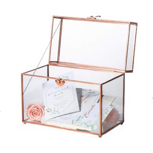 NCYP 9.8x5.6x7.7 Inches Glass Box with Foot for Wedding, Party Reception - Rose Gold Card Holder, Home Tabletop Copper Frame Terrarium, Centerpiece, Handmade (Glass Box Only, No Slot, No Lock)