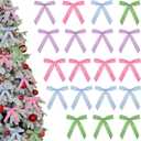 24 Pcs Candy Christmas Bows for Christmas Tree 6 Inch Candy Velvet Ribbon Bows for Wreath Xmas Gift Wrapping Garland Wedding Holiday Party Crafts Decoration(Pink, Blue, Purple, Green)