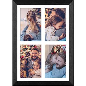 9x13 Collage Frame with 4 Openings 4X6 Pictures, Multiple Picture Frame with Mat, Wall or Tabletop Decor, Black Wood Grain (1 Pack)