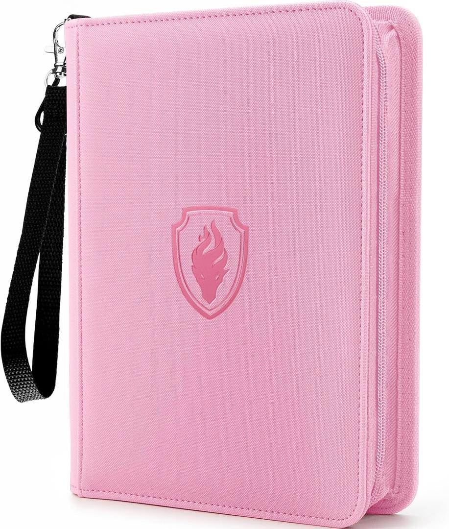 Fabmaker Premium 4 Pocket Zip Card Binder, Trading Card Binder for 320 Cards, Portable PU Card Collection Binder, Collector Card Album Folder for Game & Sports Cards (Pink) (4 Pocket - 10.2" x 7.5")