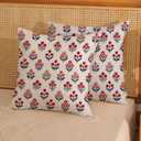 4th of July Pillow Covers 24x24 Inch 2 Pcs Red Blue Block Print Vintage Floral Patriotic Outdoor Decor Throw Pillows Memorial Day Holiday Decoration Pillowcase Linen Cushion Cover for Couch