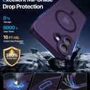 Magnetic for iPhone 16 Case,Upgraded [Full Camera Protection][Compatible with Magsafe][Mil-Grade Protection] Shockproof Slim Anti-Yellow Translucent Matte Phone Case for iPhone 16,Deep Purple