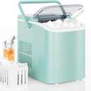 DUMOS Countertop Ice Maker with Handle, 26lbs/24H Portable Ice Machine, 9 Bullet Cubes Ready in 6 Mins, Self-Cleaning, Quiet Compact for Home, Kitchen, RV, Camping, Green