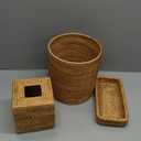 Teenyyou 3 Pcs Rattan Bathroom Accessories Set Wicker Handwoven Trash Can Basket Waste Paper Basket Square Tissue Box Holder Toilet Vanity Tray for Kitchen Office Organizer Decorative(Natural)