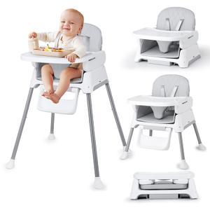 3 in 1 Baby High Chair, Bellababy Adjustable Convertible Chairs for Babies and Toddlers, Compact/Light Weight/Portable/Easy to Clean (Grey)