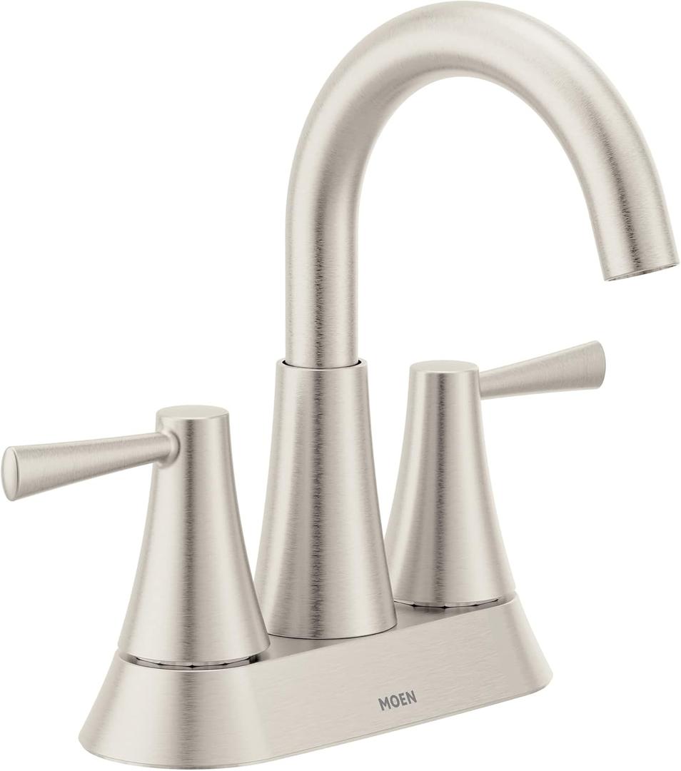 Moen Ronan Spot Resist Brushed Nickel Two-Handle 4" Centerset Modern Bathroom Faucet with Push-Down Drain, 84022SRN ((Pack of 1))
