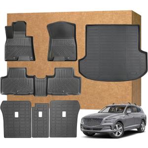 Floor Mats for Genesis GV80 (Only Fit for 5 Seats) 2021-2024 2025, TPE Waterproof Non-Slip All Weather Protection Custom, Floor Mats & Cargo Liner & Seatback Mat