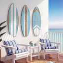 Yookeer 3 Pcs Surfboard Wall Decor,36" x 12" Large Wooden Surfboard Wall Art Set, Beach Room Decor Aesthetic Cute Beachy Tropical Surf Board Art for Surfer Bedroom Decoration(Blue,Cute)