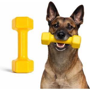 Virtually Indestructible Dog Dumbbell - Lifetime Replacement - Tough, Durable Chew Toy for Aggressive Chewers - Safe Non-Toxic Natural Rubber - Chew, Tug, Fetch - Med/Large Breed - 7"x2.5"