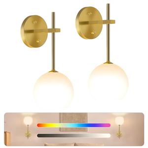 JKEYES Battery Operated Wall Sconce Set of 2, Gold Cordless Wall Lights with Dimmable Detachable Rechargeable Magnetic Bulbs,12 RGB Colors Wall Lights for Bedroom Living Room Hallway