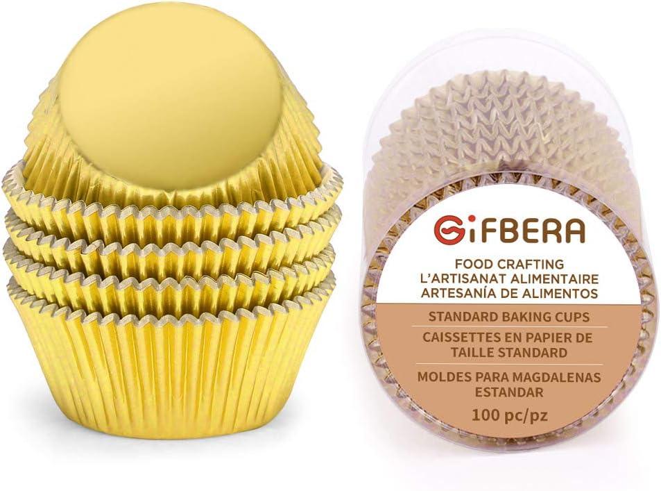 Gifbera Gold Foil Muffin Cupcake Liners/Baking Cups Standard Size, 100-Count
