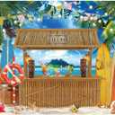 10x8ft Polyester Summer Tiki Bar Backdrop Hawaii Aloha Luau Tropical Luau Palm Floral Background Photography for Ocean Beach Wedding Baby Shower Party Decoration Banner Photo Booth Props