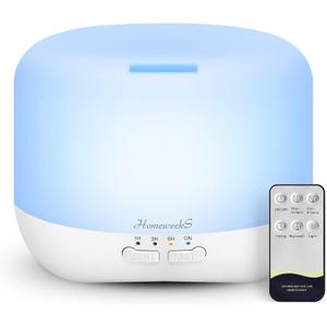 Aromatherapy Essential Oil Diffuser for Room: 500ml Colorful Aroma Air Humidifier with Adjustable Cool Mist Mode, Waterless Auto Off Ultrasonic Diffusers for Large Room Home Office(White)
