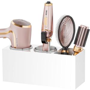 Hair Tool Organizer Acrylic: Hair Dryer Holder Wall Mount - Blow Dryer Holder Cabinet Door - Bathroom Countertop Organizer for Curling iron Hot Styling Tools Flat Iron - White