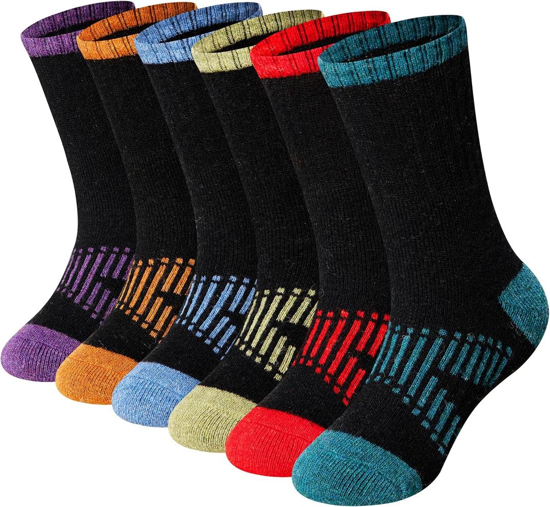 WEVIAS Kids Merino Wool Hiking Socks Boys Thermal Winter Cozy Boot Warm Cushion Socks 6 Pairs (8-12 Years)