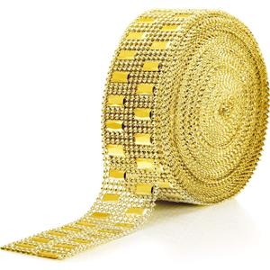 WILLBOND 10 Yards Rhinestone Ribbon for Crafts Rhinestone Diamond Ribbon Bling Wrap Sparkling Rhinestones Chain Trim Craft Art for Christmas DIY Jewelry Wedding Cake Clothe Decor(2 Row,Gold)
