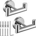 Towel Hooks for Bathrooms,Polished Chrome Towel Hook for Kitchen Bathroom,SUS304 Stainless Steel Coat Hook,Heavy Duty Double Towels Holder Hooks for Hanging Towels,Coats,Clothes,Wall Mount,2 Pack