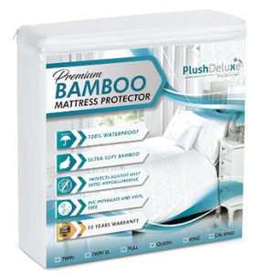 PlushDeluxe Premium Bamboo Mattress Protector – Queen Size, Waterproof, & Ultra Soft Breathable Noiseless Washable Bed Mattress Cover for Comfort & Protection - White